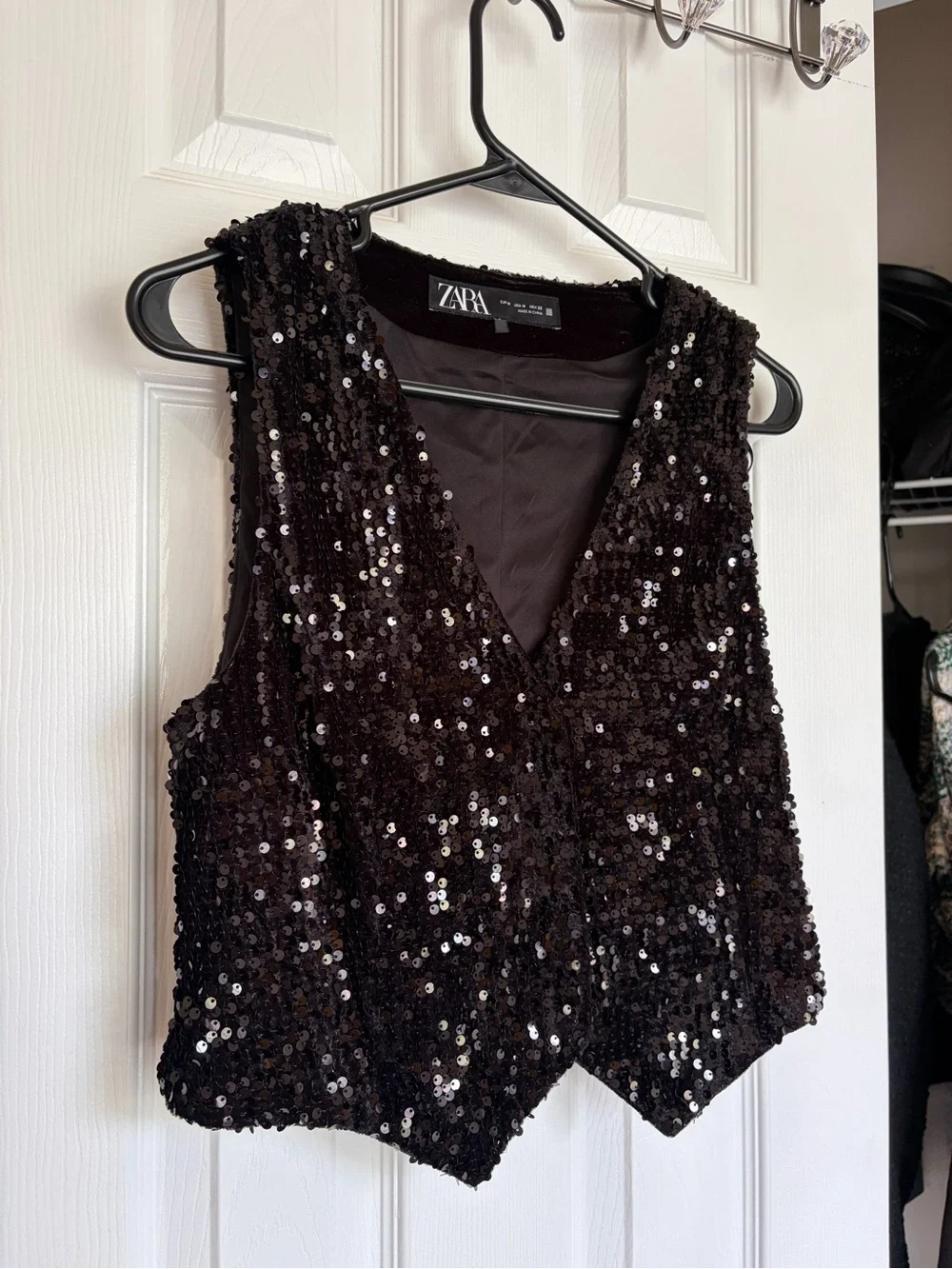 Zara Black Sequin Festival Vest Medium - Picture 3 of 8